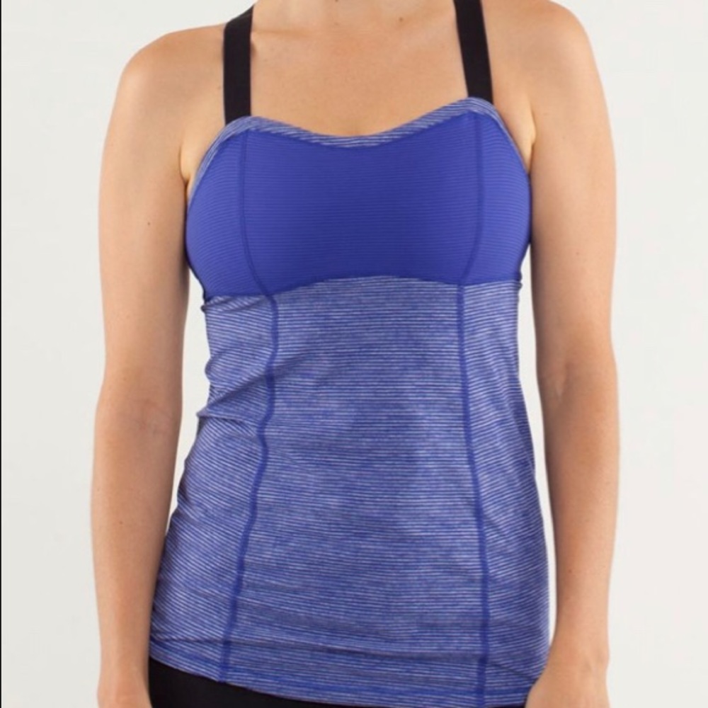 4 Lululemon Catch Me Tank Bra Top Blue Tonka Stripe Blue Pigment Purple